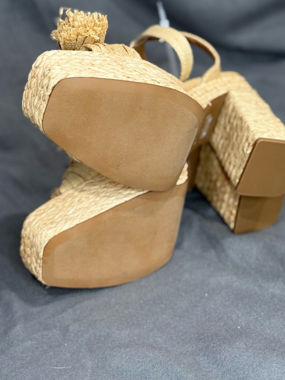 Steve Madden Romey Raffia Platform Sandals Tan Fringed Bow Block Heel Women’s 10 - Picture 6 of 9